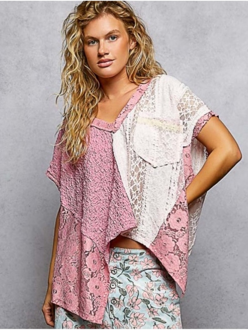 POL Patchwork Floral Lace Top - Picture 1 of 4